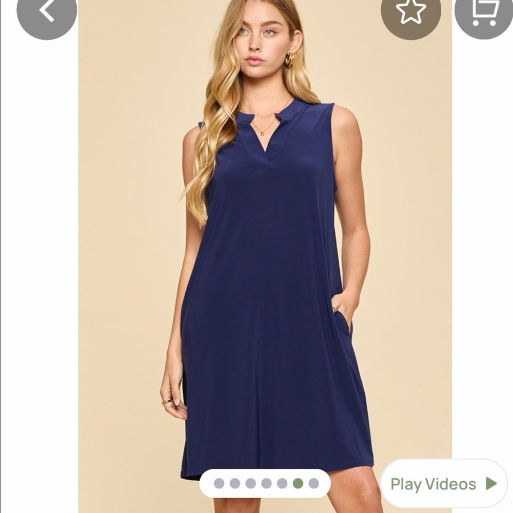 Sleeveless Navy V-Notch Shift Dress with Pockets- Dear Scarlett